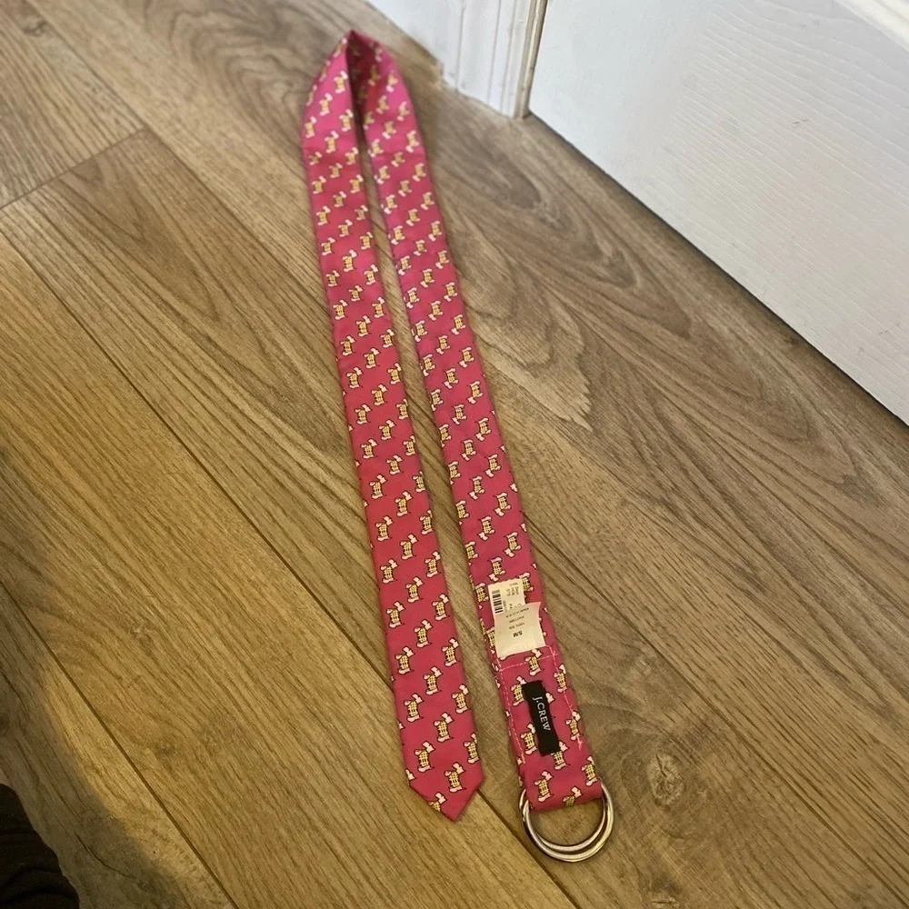 J. Crew Pink Silk With Yellow Dogs Tie Belt - Picture 4 of 4
